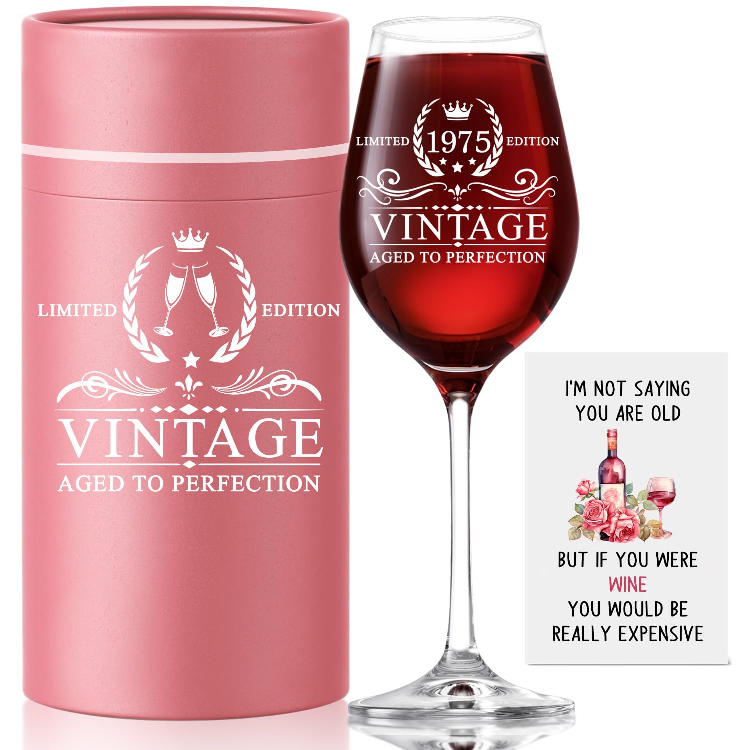 50th Birthday Gifts for Men Women - 1975 Vintage 18 oz Stemmed Wine Glass - Double-sided Printing Birthday Wine Glass - Back in 1975 Old Time Information - Unique Gift Ideas for Wine Lovers