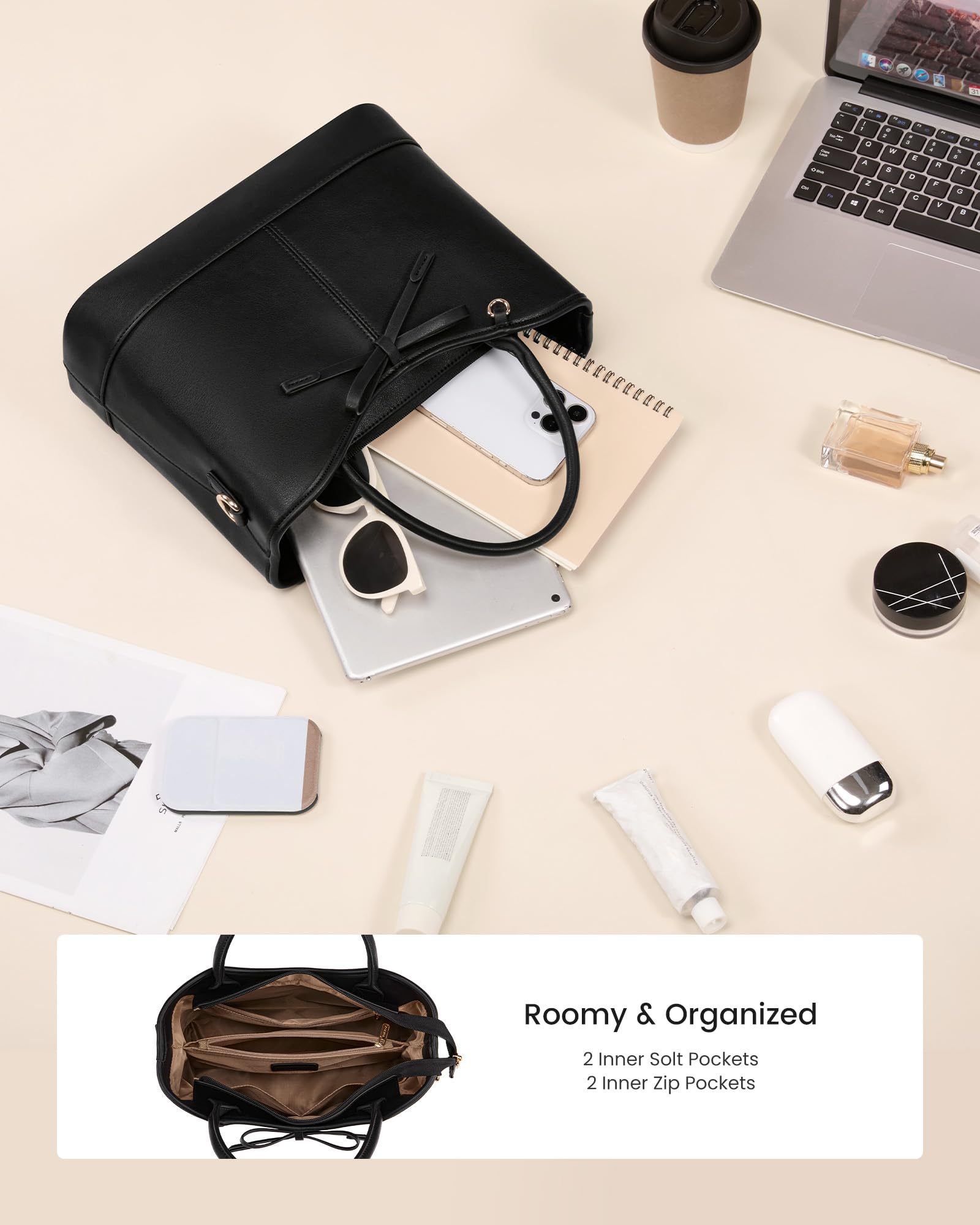 LOVEVOOK Purses and Handbags,PU Leather Purse for women with Zipper,Cute Bow Satchel Top Handle Bags for Ladies