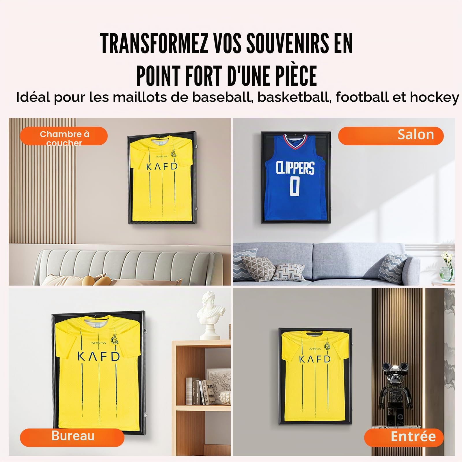 VEVOR Présentoir pour Maillot de Sport, 610x812x40 mm, boîte à Ombre verrouillable de Jersey, Protection UV 98% en Verre PC, cintres, pour Chemise, Uniforme de Baseball, Basket-Ball, Football, Hockey
