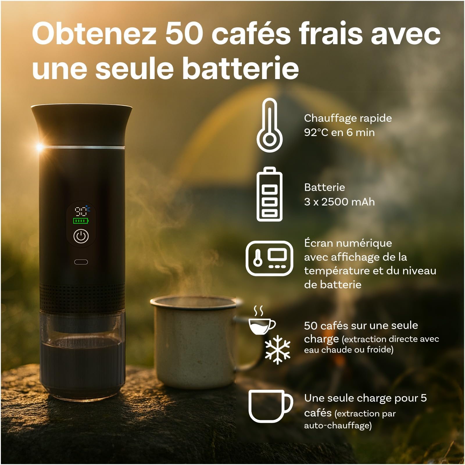 MMOBIEL Cafetière Portable Machine à Café Expresso Électrique avec Base Anti-Dérapante, Auto-Chauffante & USB-C – Compatible Capsules & Café Moulu pour Voyage, Camping, Maison, Voiture, Bureau