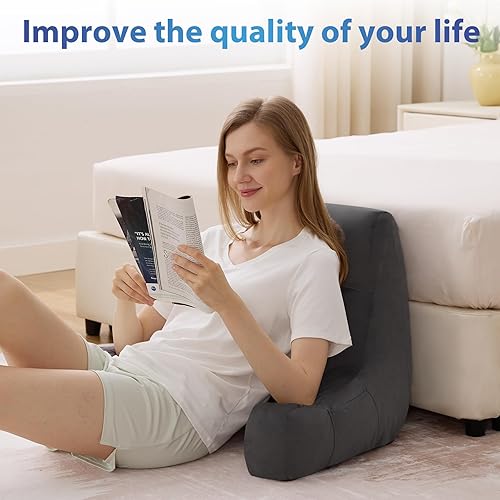 Vista 7 de Almohada de espalda para cama para sentarse, almohada de lectura para sentarse en la cama para adultos, almohada de apoyo para la espalda, almohada