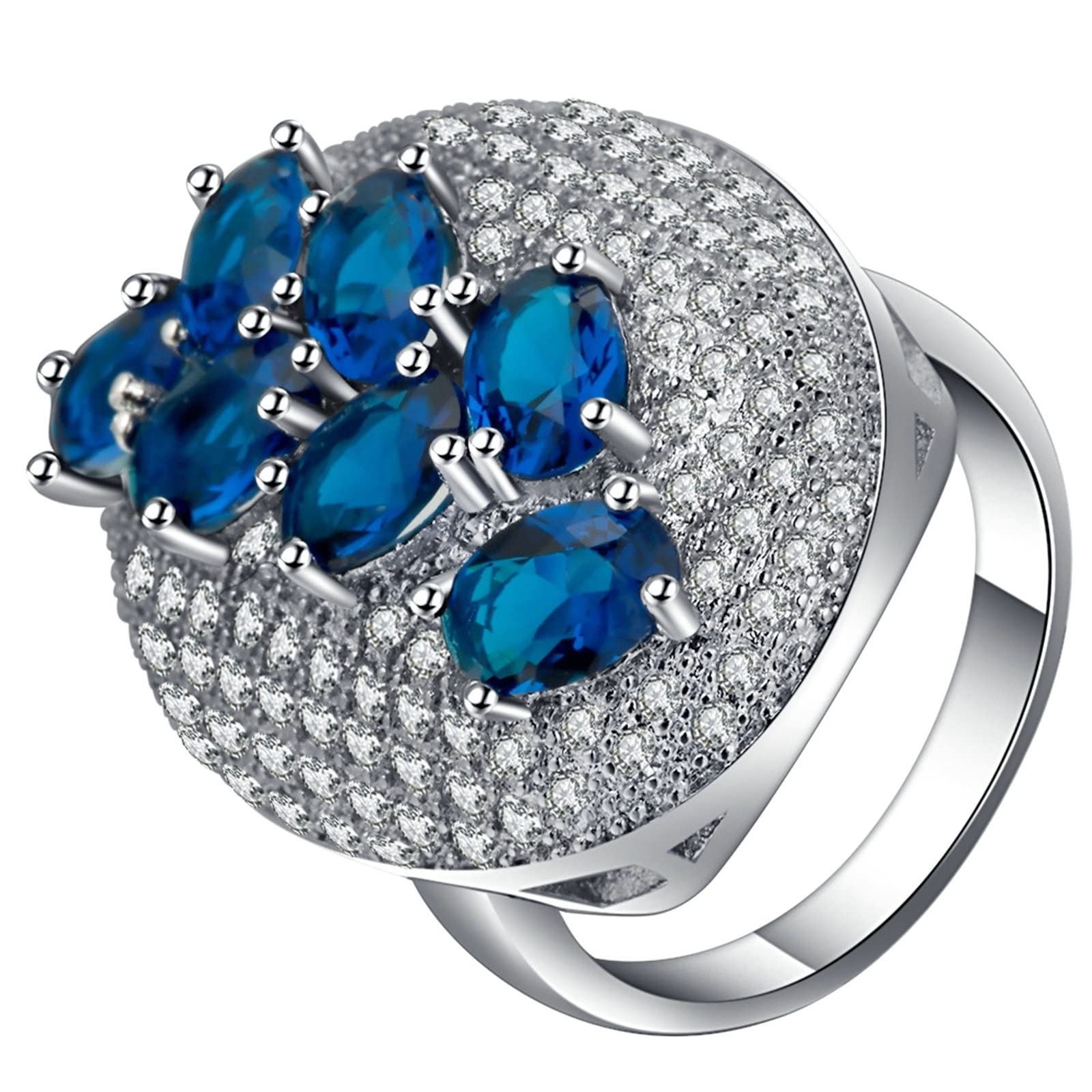 Ringe Blau. Steine, individueller Ring für Damen, plattiert, Mikro-Pavé, Blaue und weiße Zirkonia, Größe mit Box