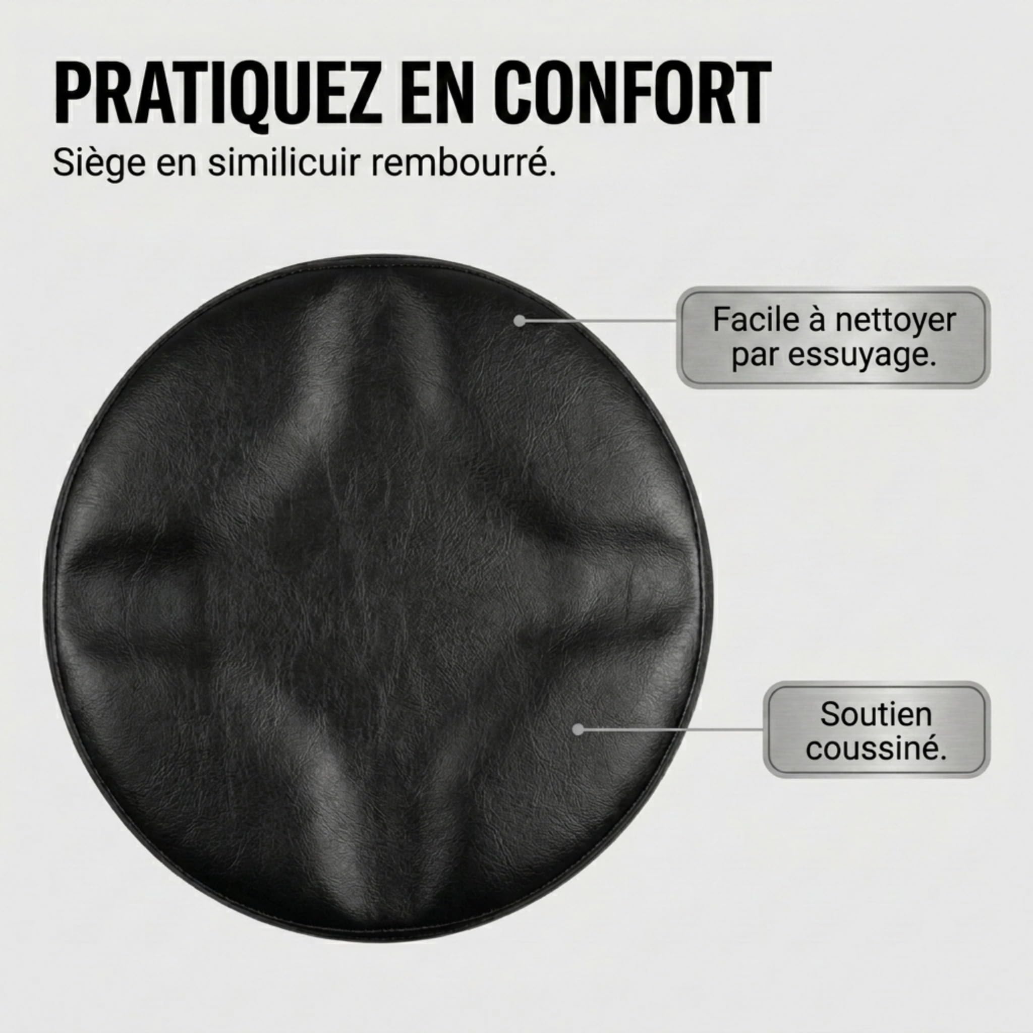 RockJam Tabouret de Batterie Réglable Pivotant Rembourré, Noir | Siège de batteur réglable 45-55 cm, assise pivotante rembourrée 28 cm, pliant, pour batteries acoustiques et électroniques