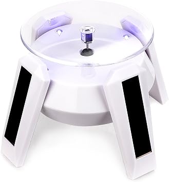 Leadleds Exquisite New White Solar Powered Display Stand Rotating Turntable with 4 Blue LED Light + Colored Unit Packing Box