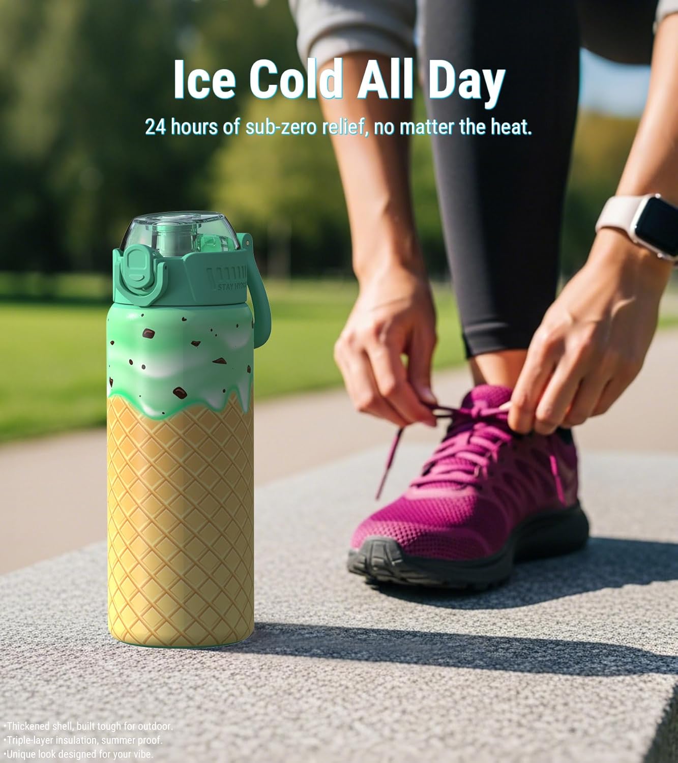 MYFOREST 24oz/700ml Insulated Sport Water Bottle, Odor-Free Surgical-Grade Liner, Quick-Open Chug/Sip, Heavy-Duty for Travel/Gym/Office (Mint Ice Cream, 23.2 Ounces)