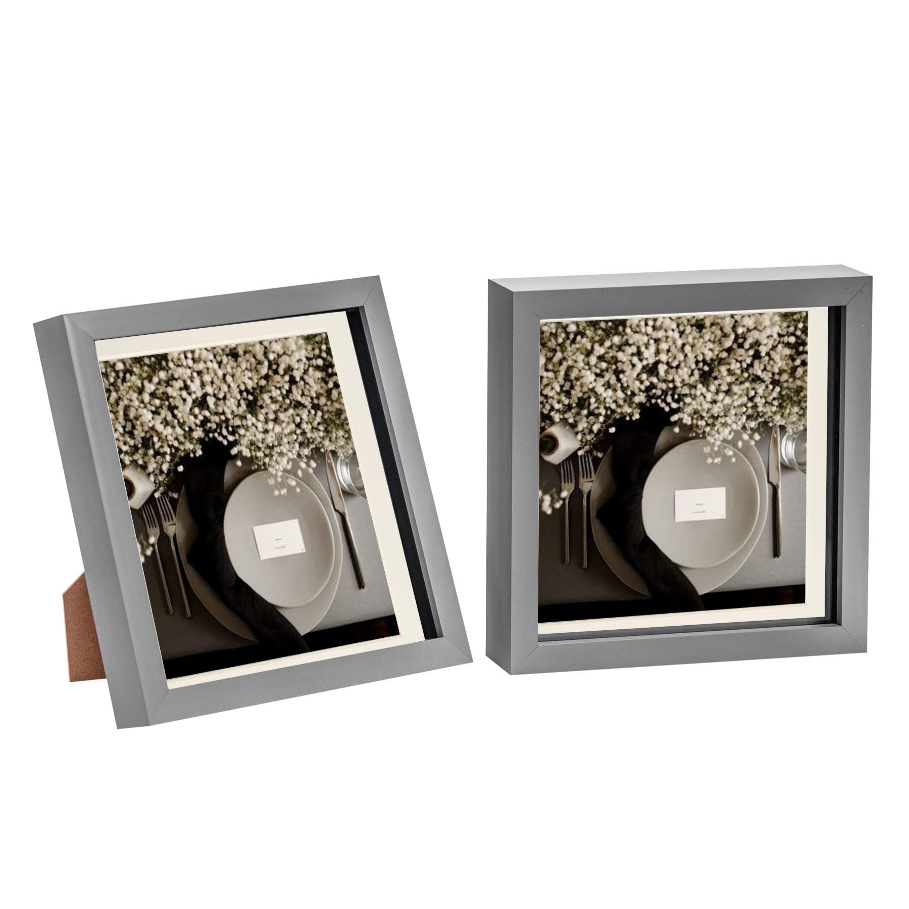 Nicola Spring 8 X 8" Photo FramesGrey/ivory Mount3D Picture Frame Box Portrait Display Case (22.5 X 22.5Cm) Set Of 2 from B&Q