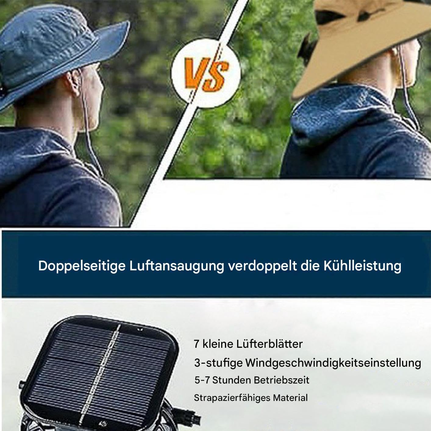 Sombrero con ventiladores y energía solar – UPF 50+ Sombrero de pesca al aire libre | Sombrero transpirable para la cabeza portátil para mujer y hombre Viajar Deportes Camping Pesca Actividades al