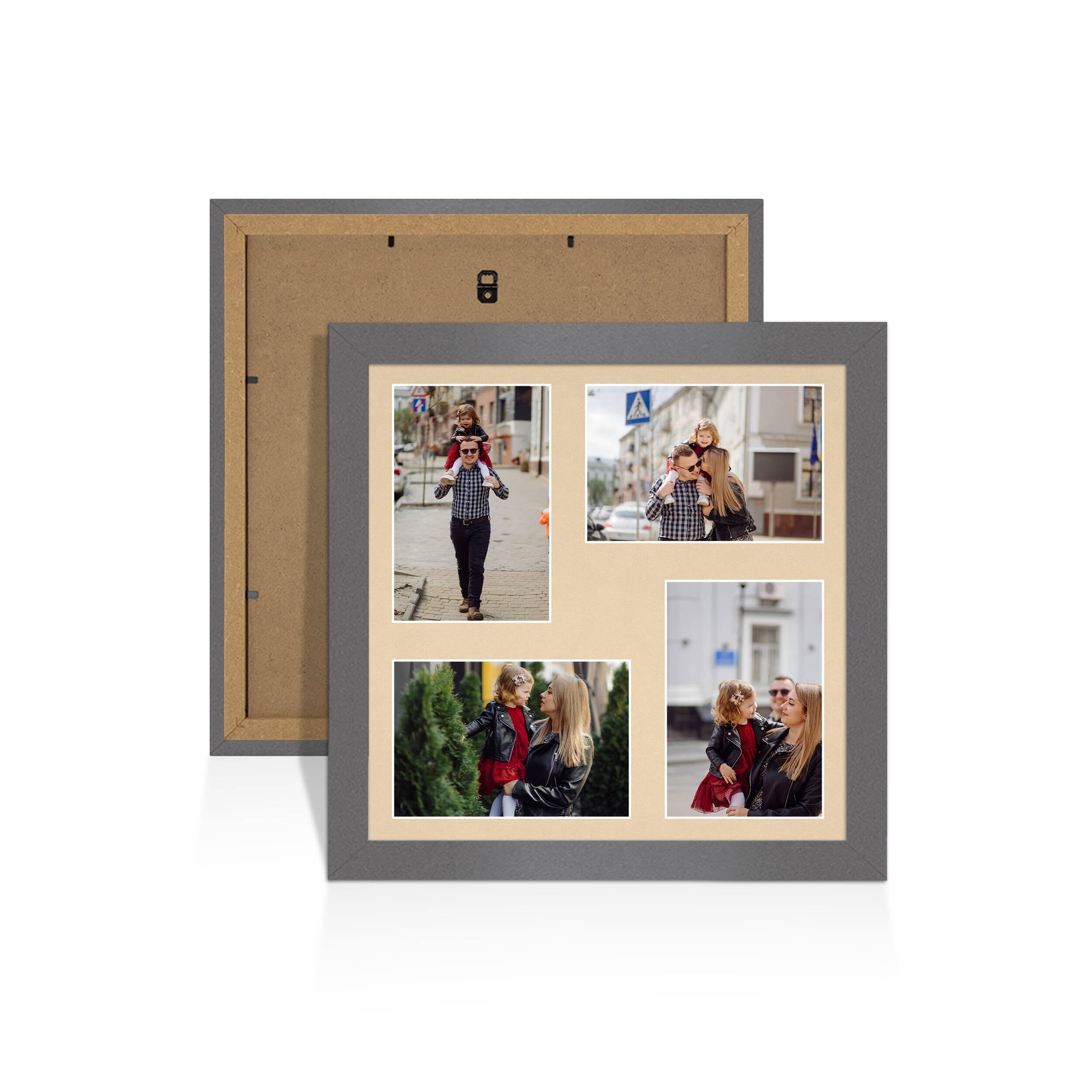 Alison Kingsgate Dark Grey 12x12 Photo frames for multiple pictures -4 Apertures Collage Frame with Ivory Mount - Holds (4x) 6x4 Photos - Engineered Wood & Perspex — image 1