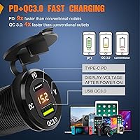 Vista 3 de Nilight Caja de interruptor basculante de 4 cuadrillas 12V SPST ON Off Interruptores de palanca PD tipo C y QC 3.0 USB Sockcet Voltímetro Luz LED