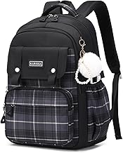 Tanou Sac à Dos pour Adolescents Filles, 24L Cartable Collège Respirant pour les Filles 9 a 16 ans, Sac Ecole Primaire Cartables Scolaires Décontracté avec Motif à Carreaux