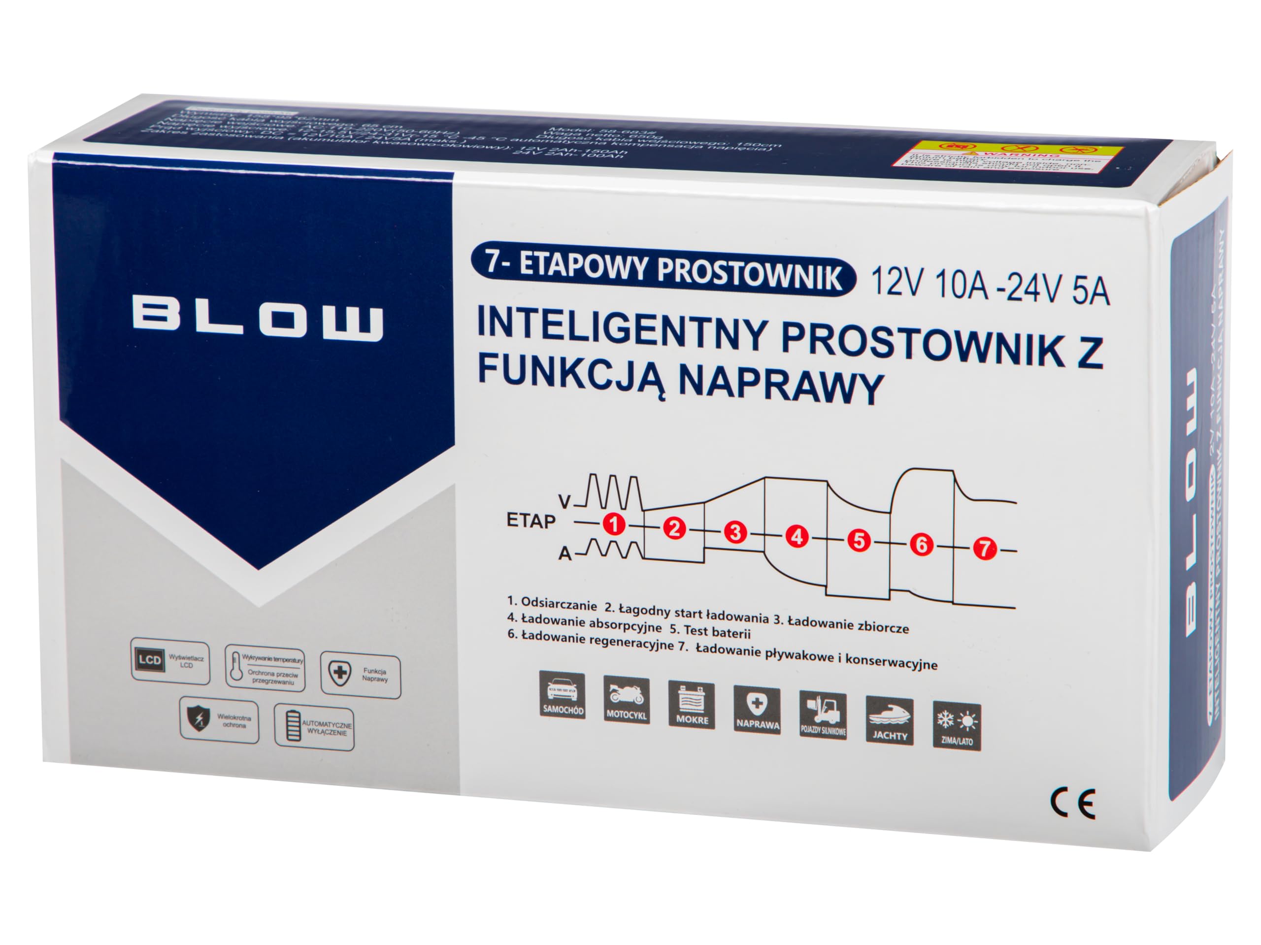 BLOW AUTOMATYCZNY INTELIGENTNY PROSTOWNIK ŁADOWARKA AKUMULATORA LCD 24V 12V 10A