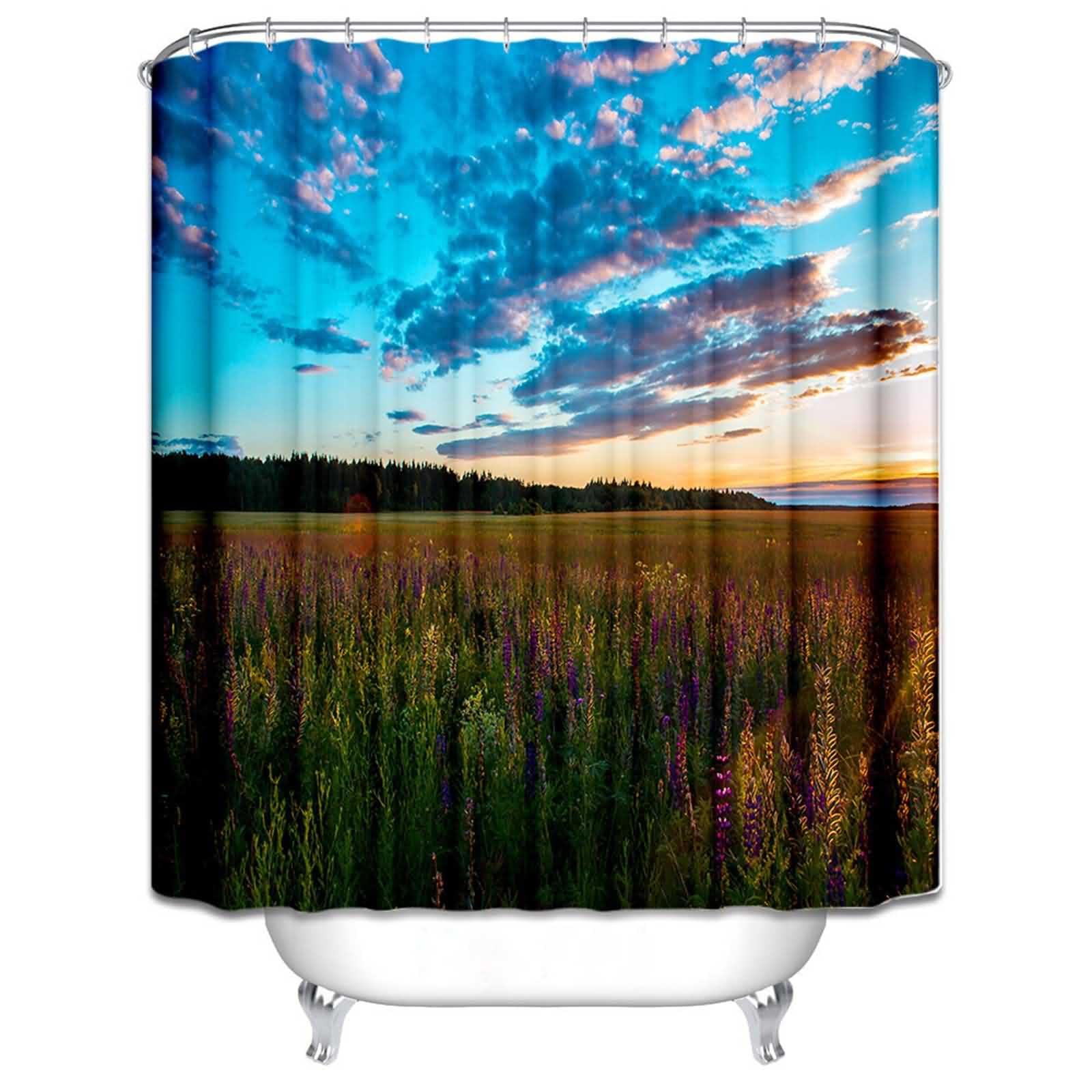 Rideau douche 220x180cm fleurs et mer pour une salle de bain évasion