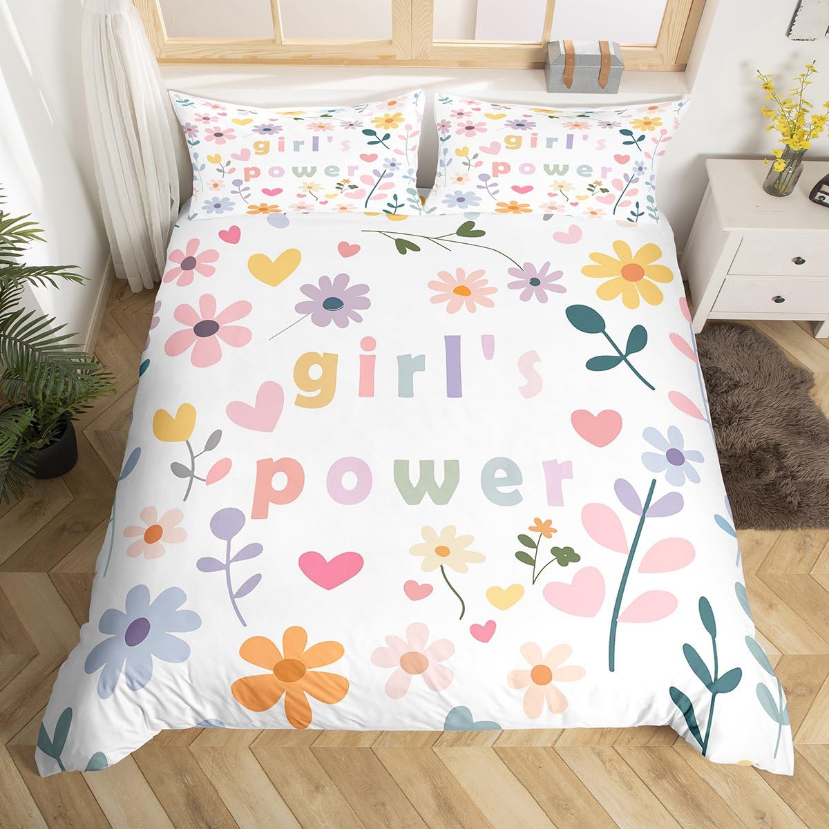Homemissing Wildflower Nursery Duvet Cover Set King Size For Kids Girls Retro Hippie Flower Bedding Set Vintage Boho Plant Floral Duvet Cover with 2 Pillowcases Groovy Flower Bedding โ image 1