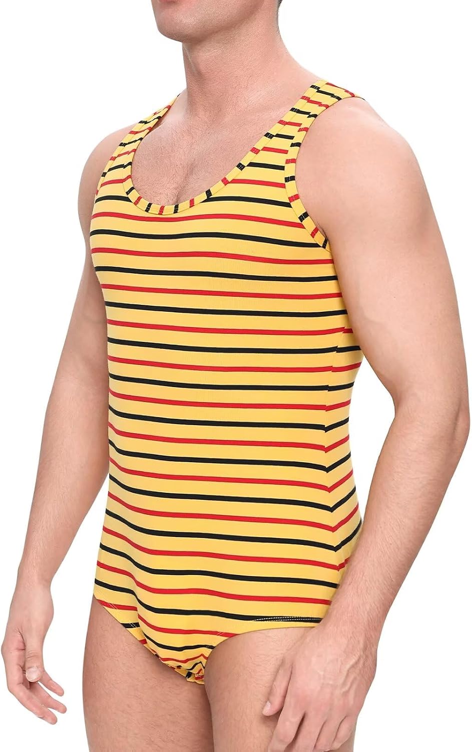 Landofgenie Men's Sleeveless Tank Bodysuit with Metal Snap Crotch