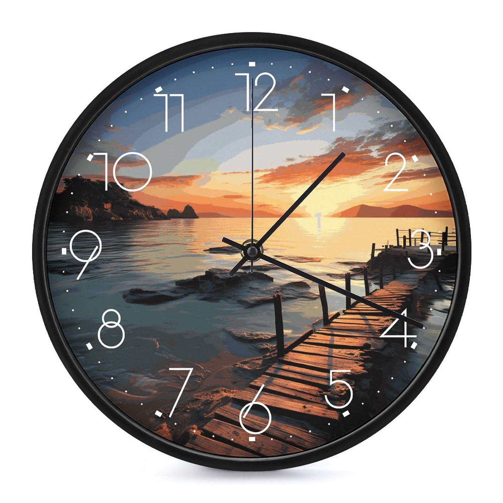 Adfgyerh White-Style Seascape Sunset Ocean Beach Clock，9.8 Inch Battery Operated Wall Clock Classic Simple, Decorative Wall Clock.analog Clock For Kitchen Office Bathroom Bedroom.