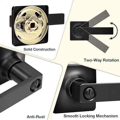 Miniatura 14 de GOBEKOR Paquete de 1 manija de paso, manijas de puerta negras para cerradura de puerta de armario, manija de puerta interior sin llave con cerradura