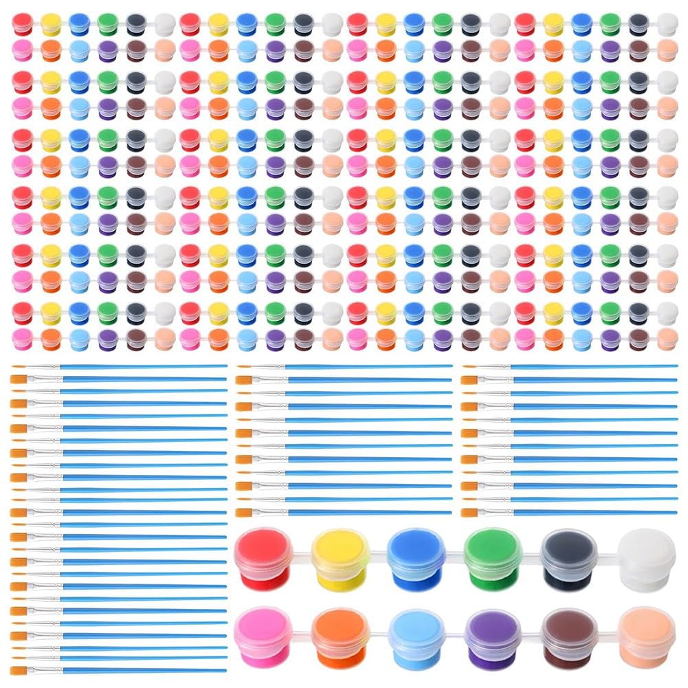 NONDK 336 Pcs Mini Acrylic Paint Set 24 Set 12 Colors Acrylic Paint Strips 48Pcs Painting Brushes for Kids Adults (2ml)