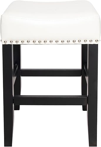 Miniatura 4 de 2-Pcs Set Backless Leather Counter Stools 26in Height - Dining Chairs, Table & Chair Sets, Desk Chair for Kitchen Island, Bar Stools,White