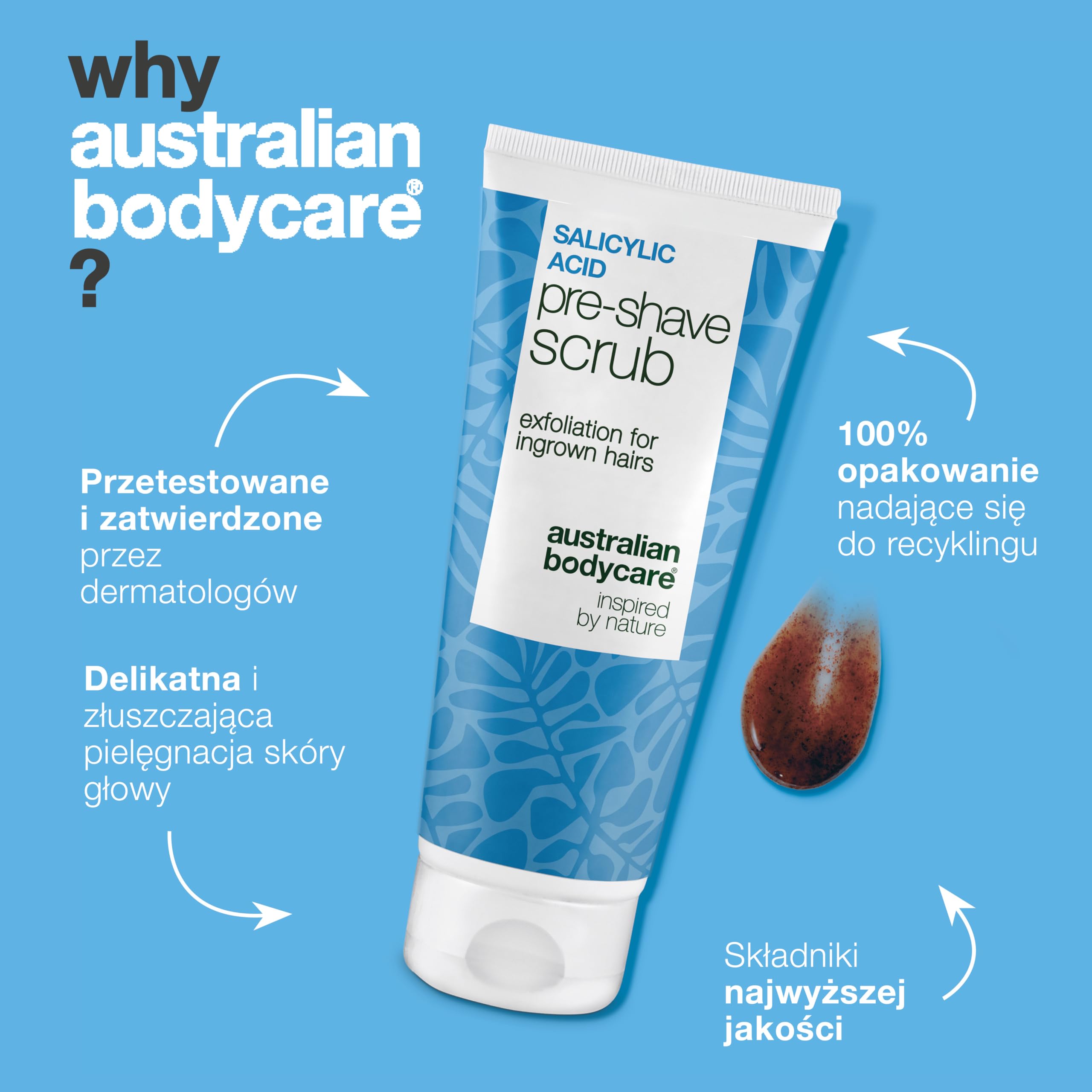 Peeling Pre-Shave z Kwasem Salicylowym przeciw Wrastającym Włosom, Podrażnieniom & Pryszczom po Goleniu – Podwójny Peeling AHA/BHA & Fizyczny z Kwasem Salicylowym, Glikolowym & Pestkami Moreli 100 ml