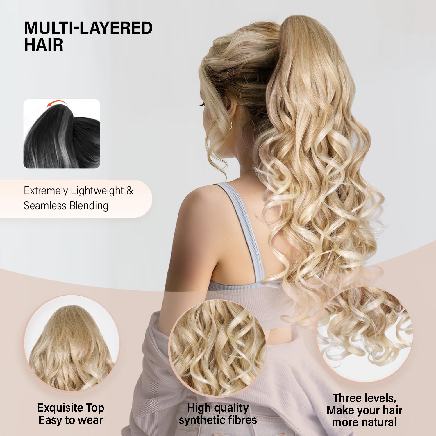 24 Inch Ponytail Extension, Claw Clip Ponytail Hair Extensions, Long Wavy Clip in Ponytail Hair Extensions - Image 3