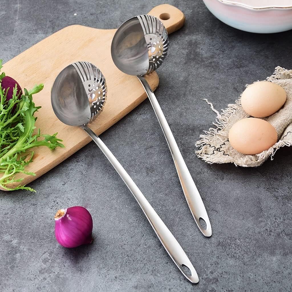 Stainless Steel Ladle Professional Kitchen 2-Piece Set Colander 2 in 1 Tablespoon Hot Pot Spoon Serving Ladle 12.2 Inch Silver (Size : X-Small) ()
