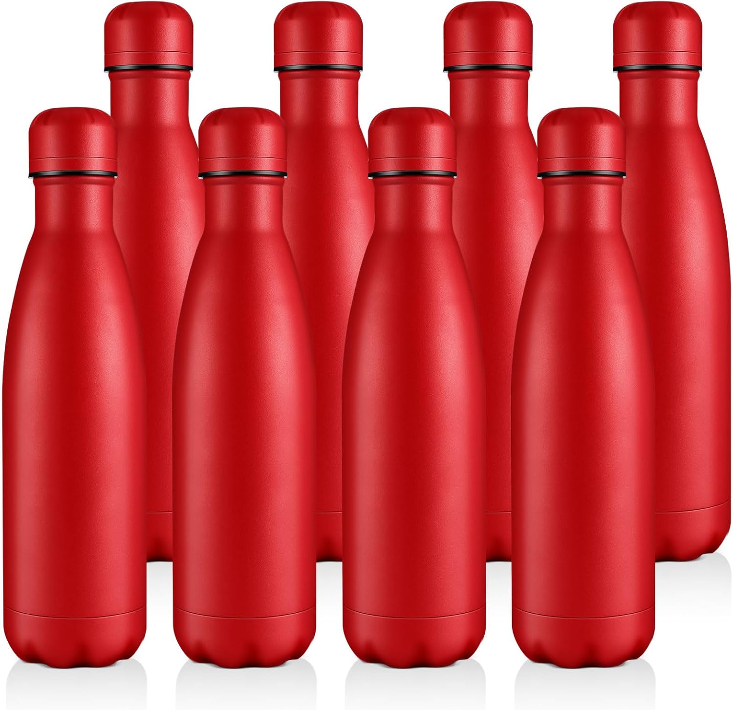 Volhoply 17oz Stainless Steel Water Bottles Bulk, Leakproof Insulated Metal Water Bottle for Sports, Travel, Adult, Available in Packs of 1, 4, 8, or 12（Red,8 Pack）
