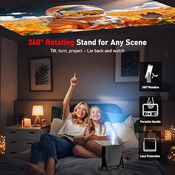 [Ultra-Slim 1.97| Auto Focus | Built-in Apps | 360 Stand] Smart Mini Projector with WiFi and Bluetooth, Compatible with Netflix, Youtube, Prime Video, DBPOWER N5 Portable Movie Projector for Bedroom