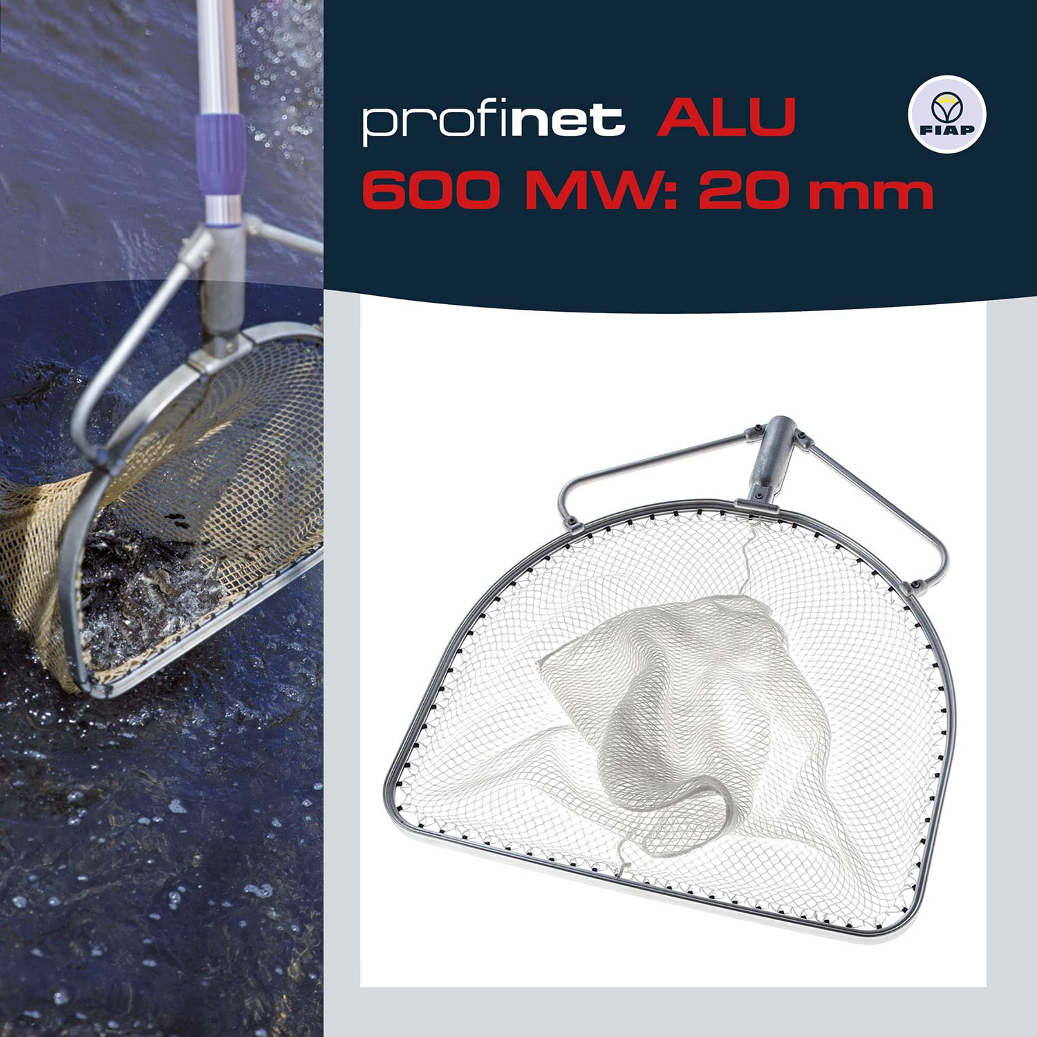 FIAP profinet ALU 600 MW: 20 mm - Maschenweite 20 mm - Profi - Fischkescher - Material Aluminium - Kescher - Teichkescher - Reinigung - Fischzucht - Aquakultur - Teichwirtschaft - ohne Kescherstiel