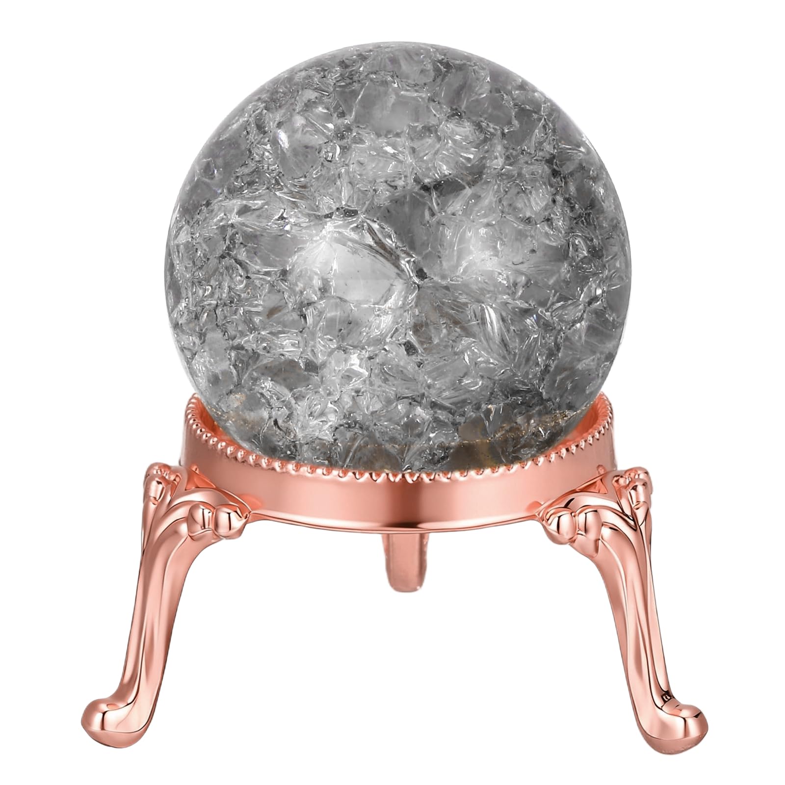 PATIKIL Crystal Ball 40mm, Ice Cracked Glass Ball with Metal Stand, Decorative Crystal Sphere Glass Paperweight for Home Wedding Office Party Table Decor Ornament Dark Black Grey/Rose Gold