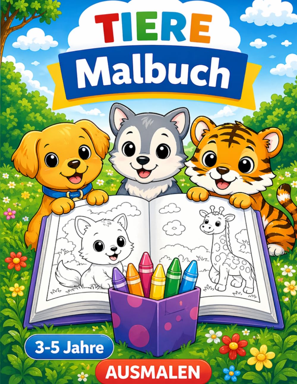 Tiere Malbuch: Große, einfache Ausmalbilder - Lernen & Spaß für Kinder (3-5Jahre)