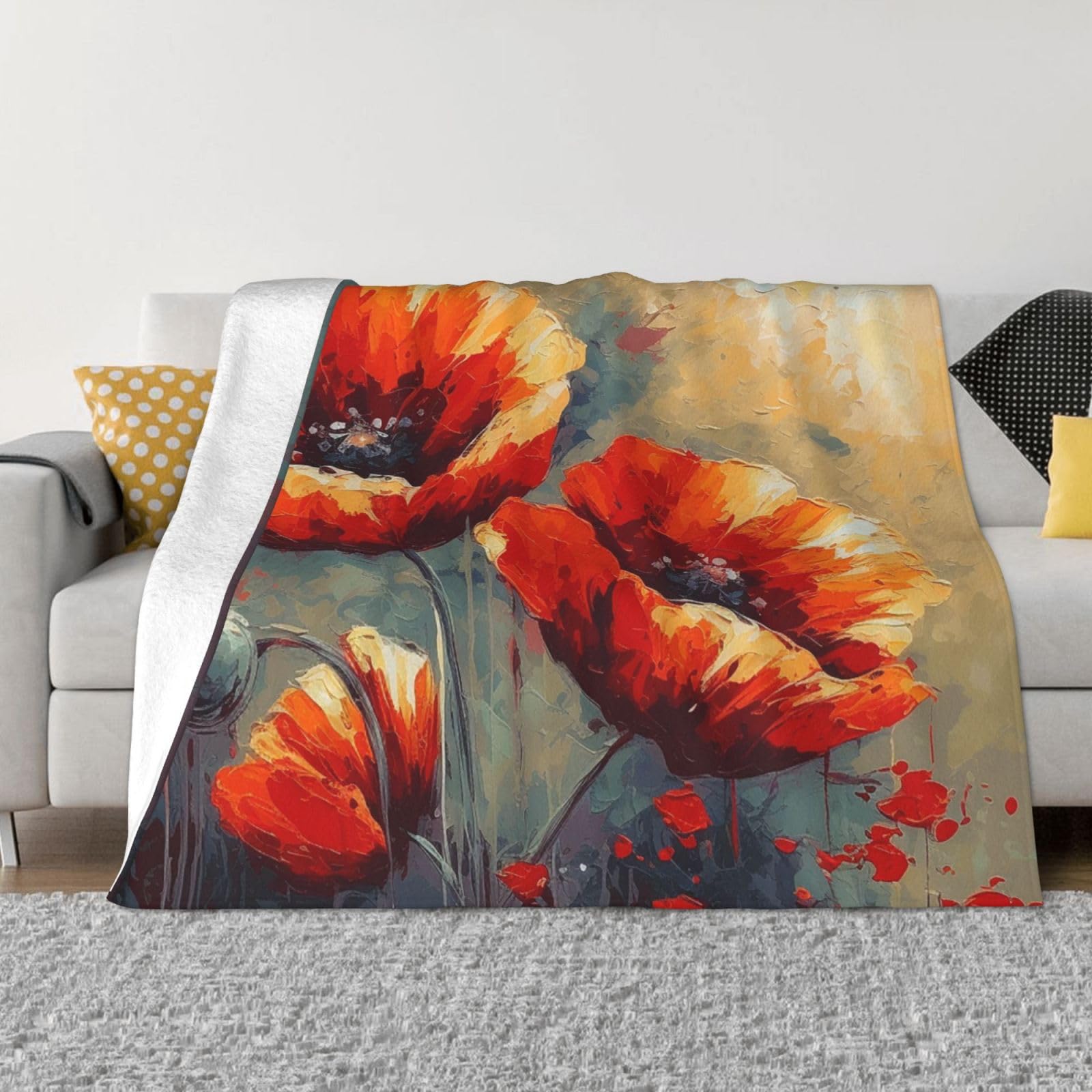 Couverture polaire en flanelle douce motif peinture à l'huile