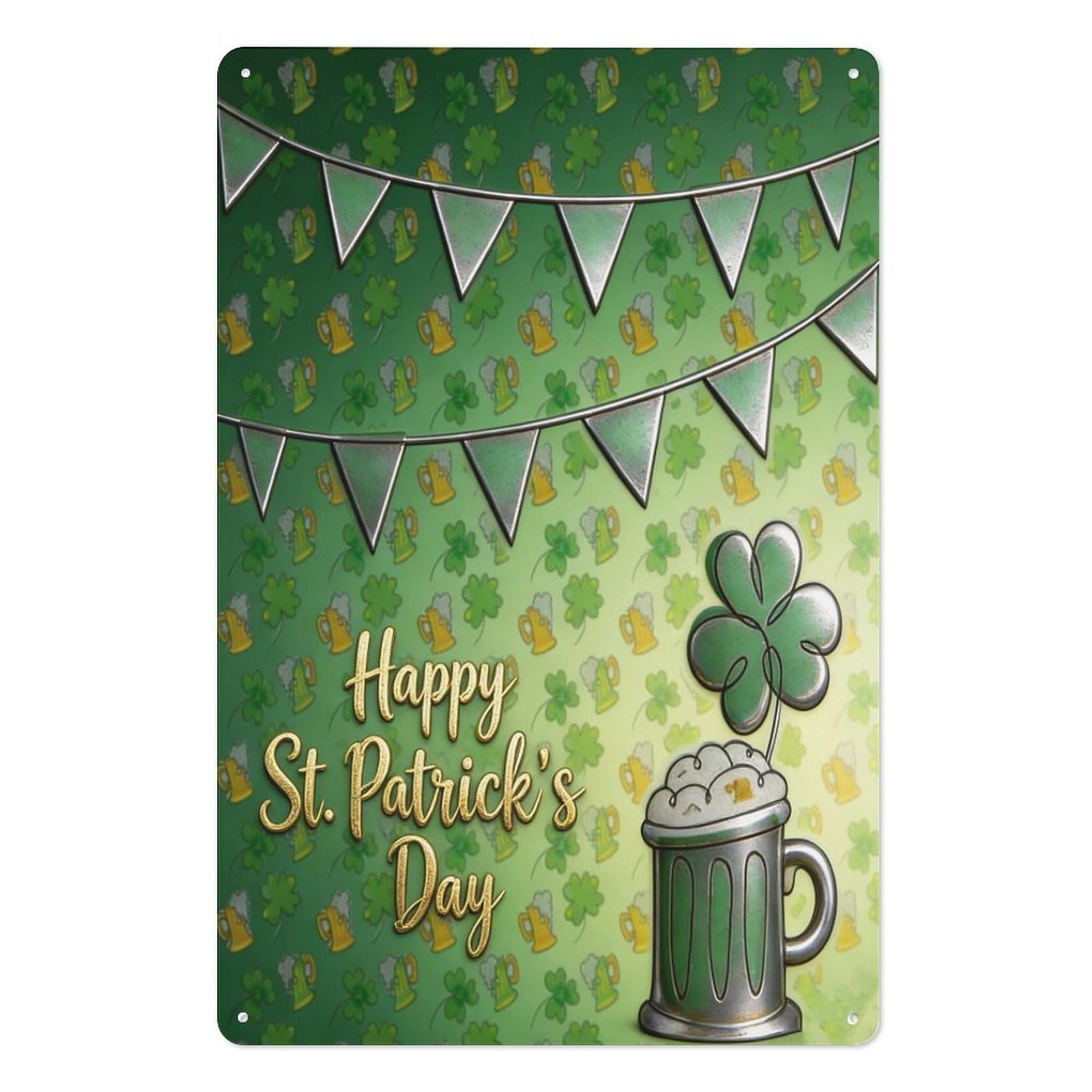 peiyeety Happy St. Patrick’s Day Metal Tin Sign 8x12 Inch – Lucky Beer & Shamrock Wall Decor Plaque for Party & Bar Celebration
