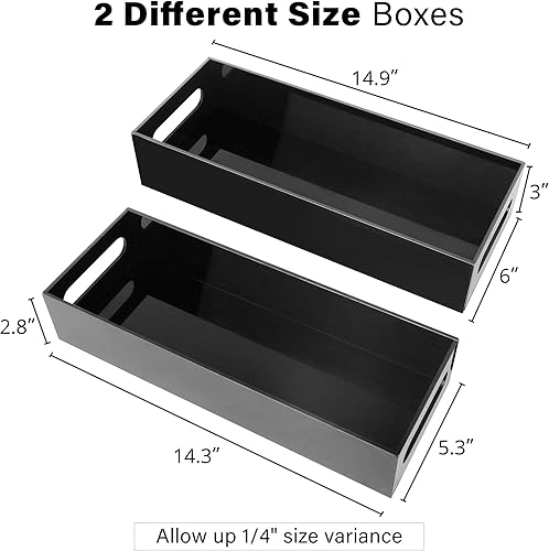 Miniatura 2 de LotFancy Caja de decoración de baño, paquete de 2 soportes de papel higiénico acrílico, bandeja negra para tanque de inodoro con asas, cesta de