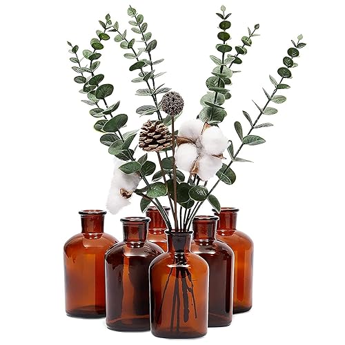 Farmlyn Creek 6 Pack Small Glass Vases for Centerpieces, Amber