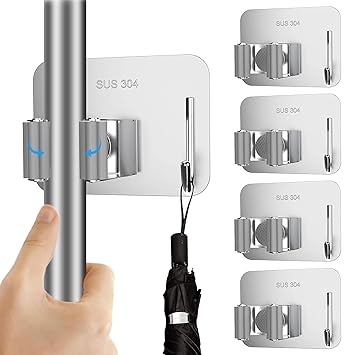 Sulfar Broom and Mop Holder, Pack of 4 Broom Gripper Holds Self Adhesive Reusable No Drilling Super Anti-Slip, Wall Mounted Storage Rack Storage & Organization Your Home, Kitchen Wardrobe - image, photos