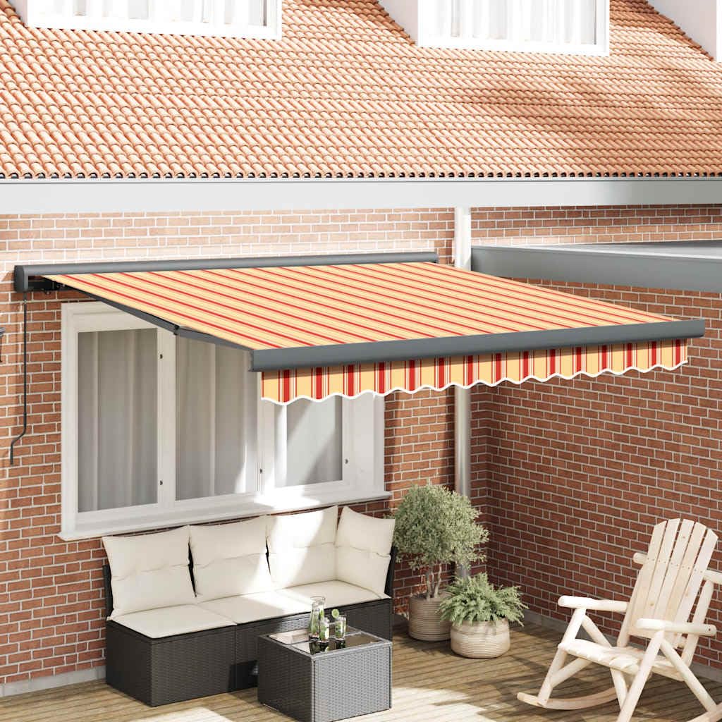 Tenda da Sole Retrattile Gialla e Bianca, Tessuto Poliestere con Rivestimento PU e Struttura in Alluminio, Braccio Articolato, per Balcone Terrazza Bar, 3.5 x 2.5 m