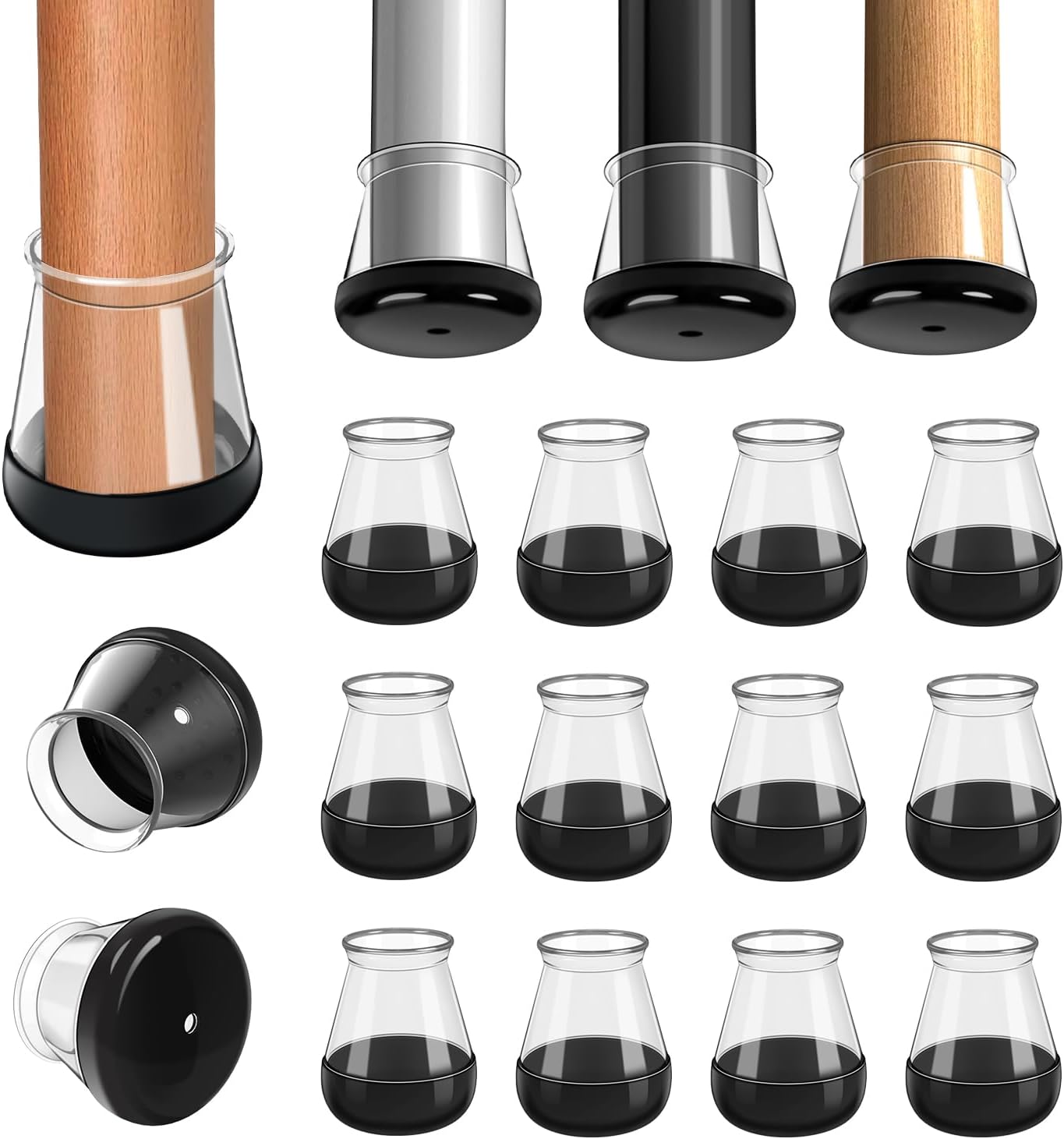 Product image of 2024 New Chair Leg Floor Protectors for Hardwood Floors and Carpet GICUNK Silicone Covers to Protect Wood Tile Floors Chair Sliders Non Slip Reduce Noise 28 Pcs Clear Round S Fit:1/2"~13/16"