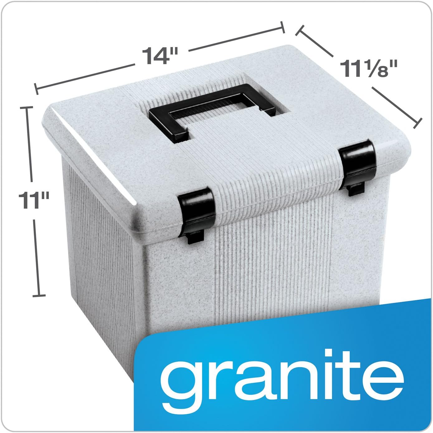 Pendaflex Portable File Box with File Rails, Hinged Lid with Double Latch Closure, Black, Includes 3 Letter Size Hanging Folders (41732)