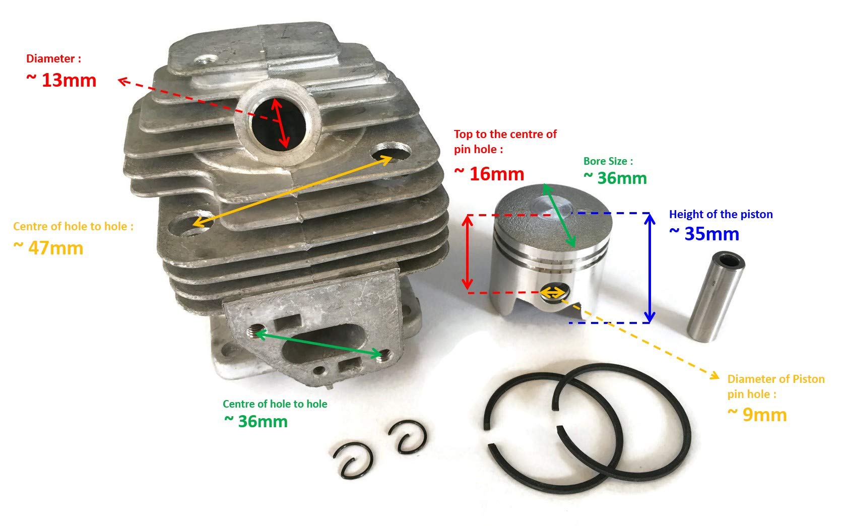 Kit Pistone Per Tagliabordi 33CC - 36mm Con Anelli E Perno Per TL33 TB33 BG330 - Foto 10