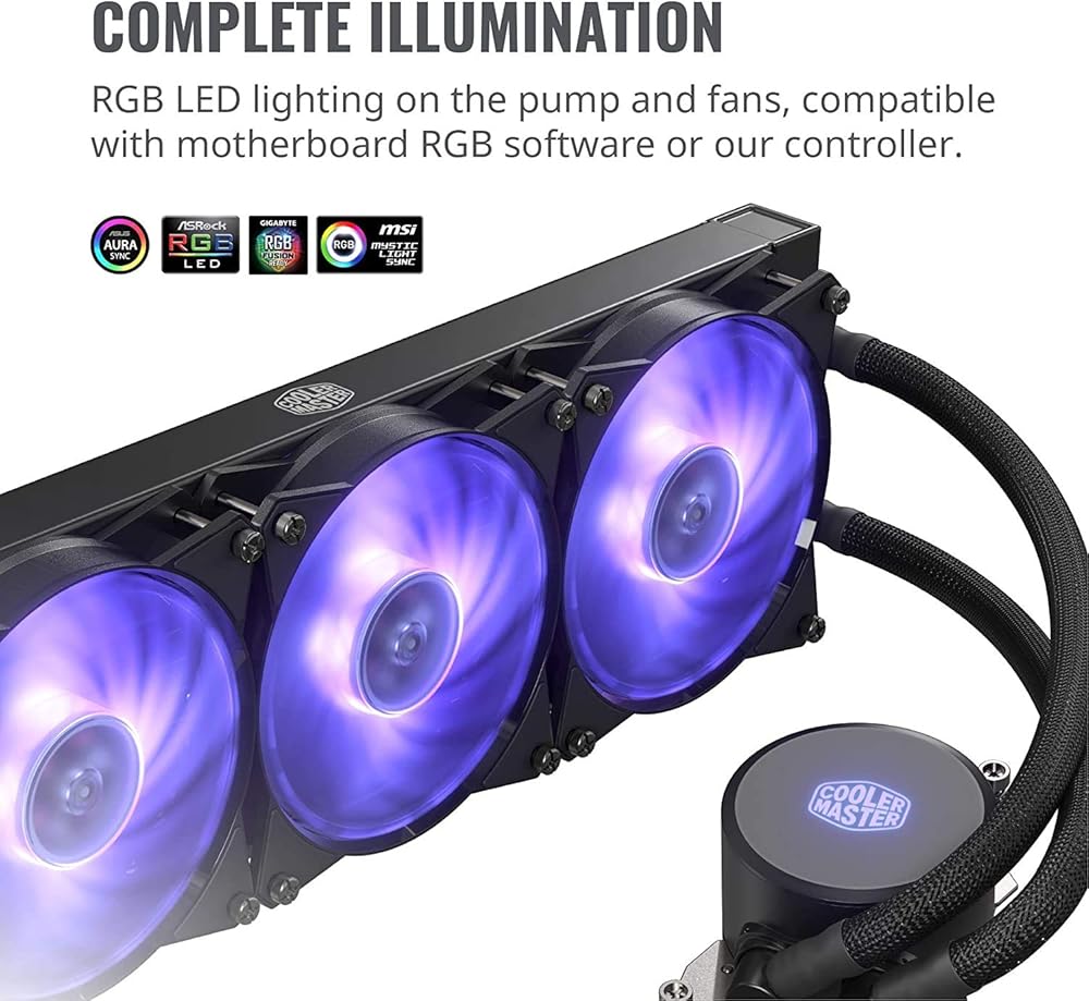 Cooler Master MasterLiquid ML360 RGB Thread Ripper TR4 Edition Close-Loop CPU Liquid Cooler, 360mm Radiator, Dual Chamber RGB Pump, Triple MF120R Fans, RGB Lighting (MLX-D36M-A20PC-T1) thumbnail 3
