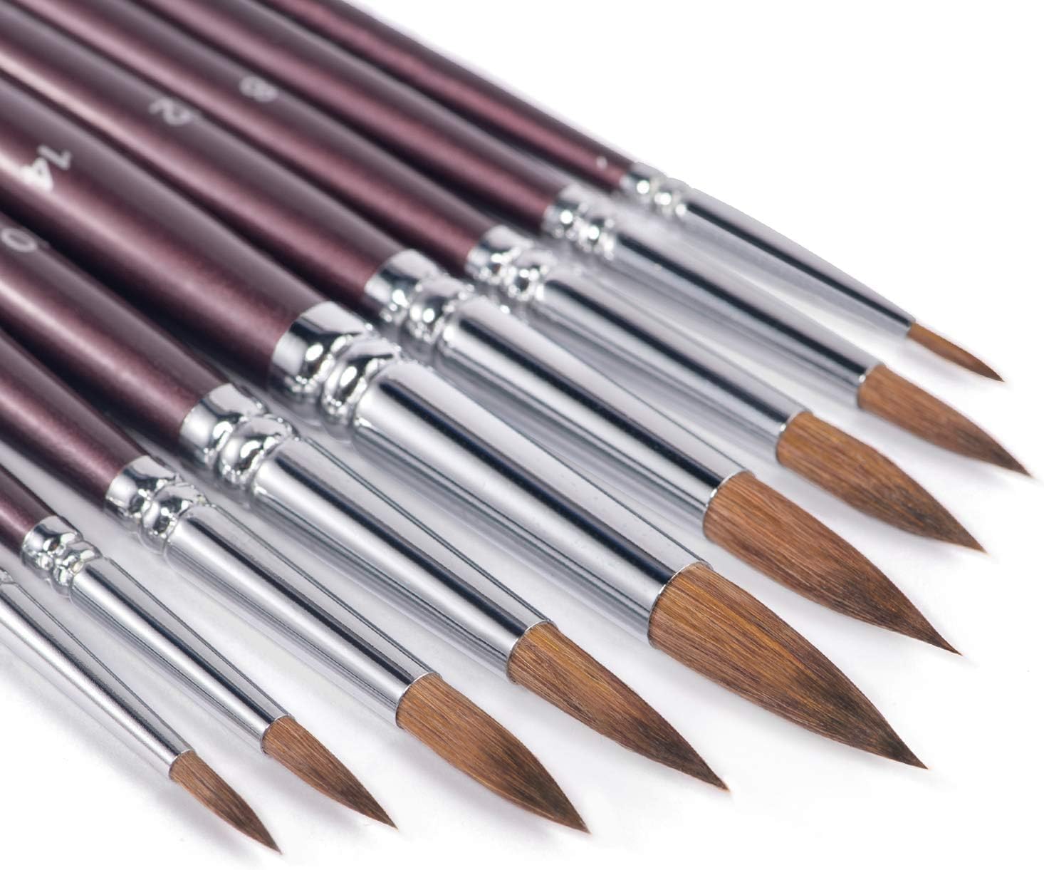 Pinceles Acuarela Profesional - 9 Pinceles Redonda de Pelo Natural para Acuarela | Excelente Resorte y Gran Absorción | Set Pinceles pelo Marta, Sable Watercolor Brushes, Pincel Acuarela Artistas