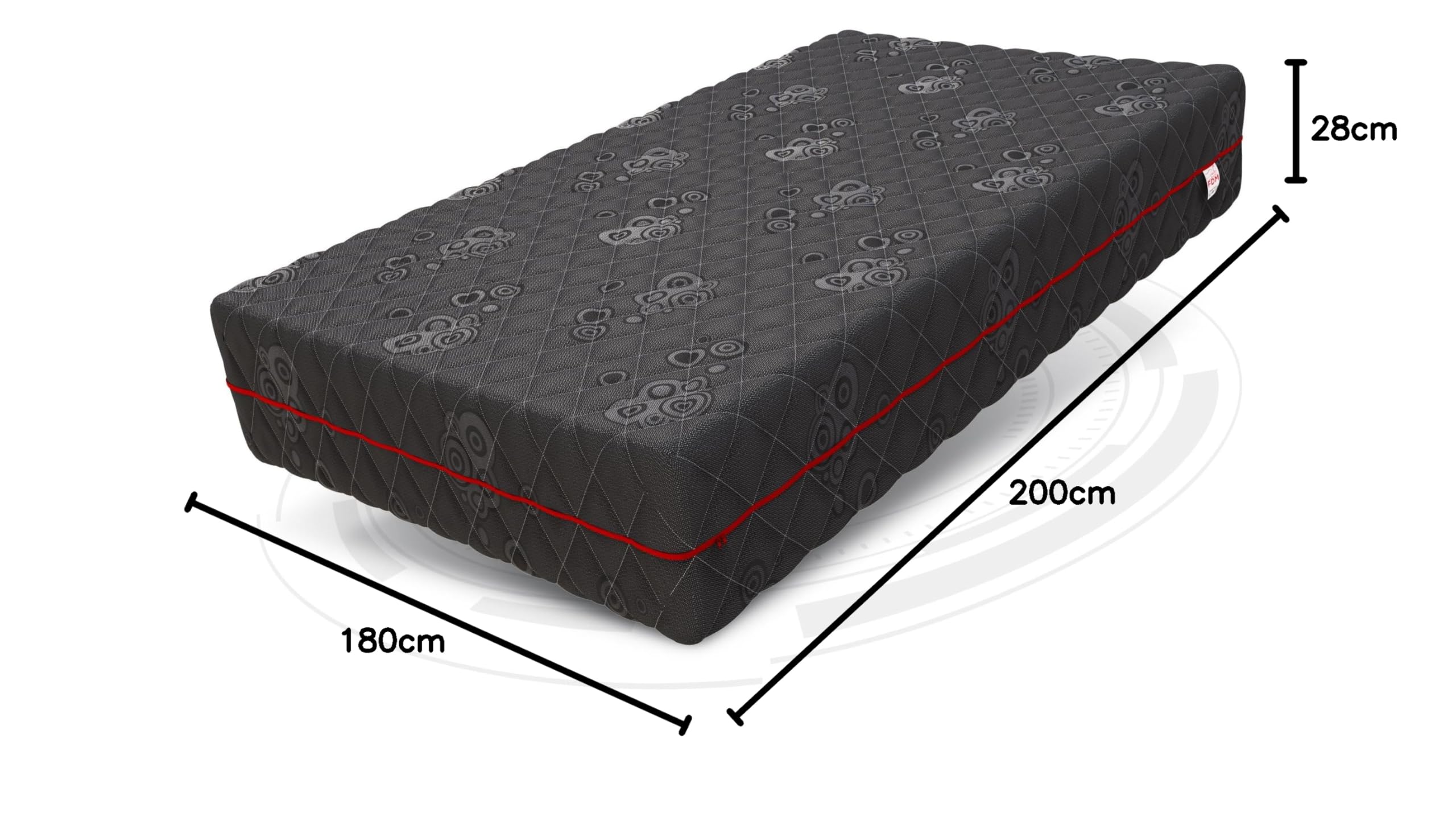 FDM Black MAX Materac 180 x 200 cm, z zimnej pianki, rdzeń ze sprężyn kieszeniowych, wysokość 28 cm, stopień twardości H3, lateks, pianka kokosowa, pianka Visco, Öko-Tex, nadaje się dla alergików,
