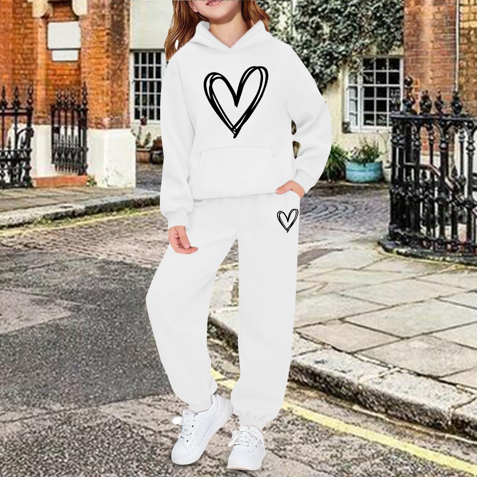 Conjunto de chándal para niñas, sudadera de manga larga y pantalones deportivos de 2 piezas, conjuntos de sudadera con capucha y pantalones deportivos para la escuela