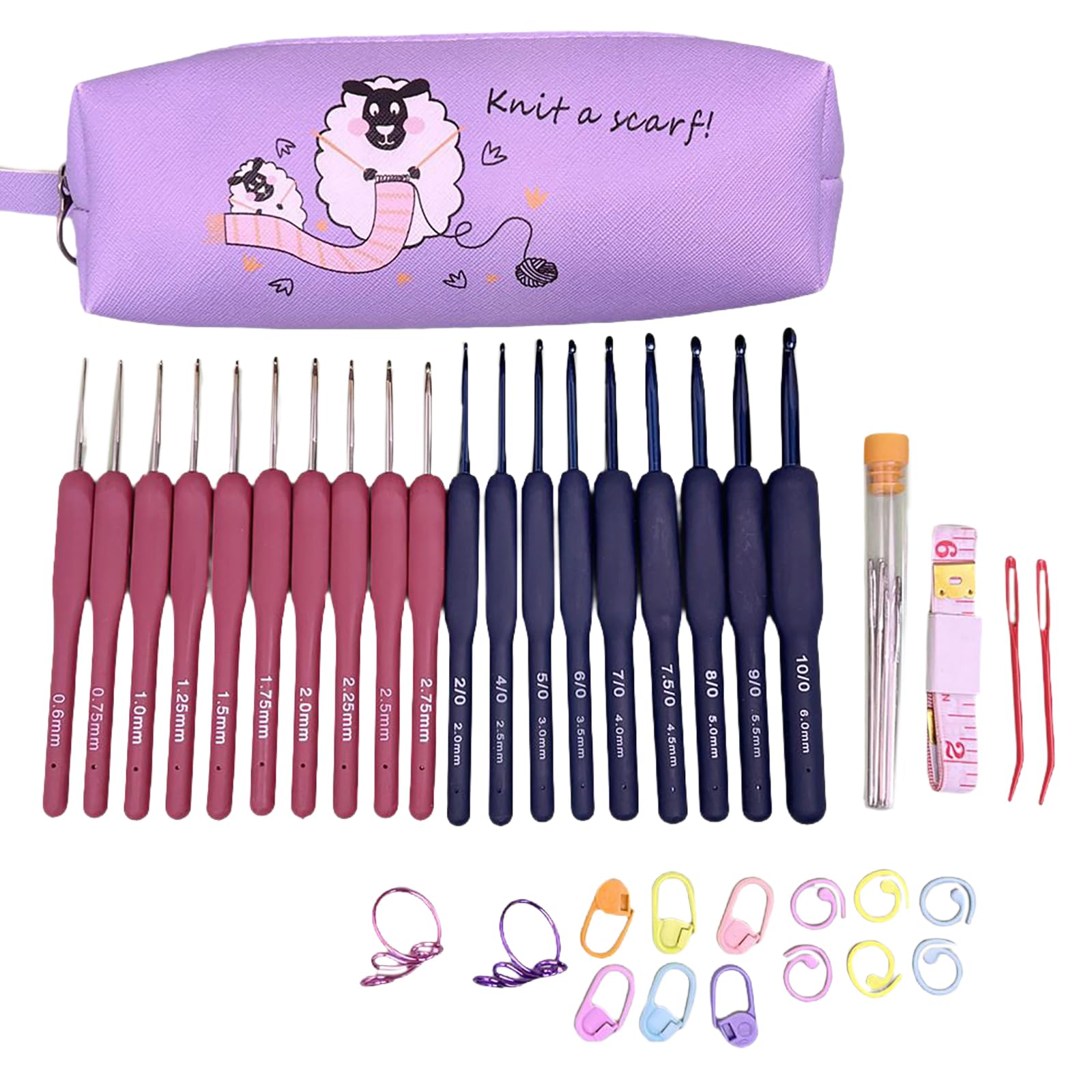19 Size Crochet Hooks Set 0.6-6.0mm Ergonomical Hooks with Case Needle for Experienced Lovers