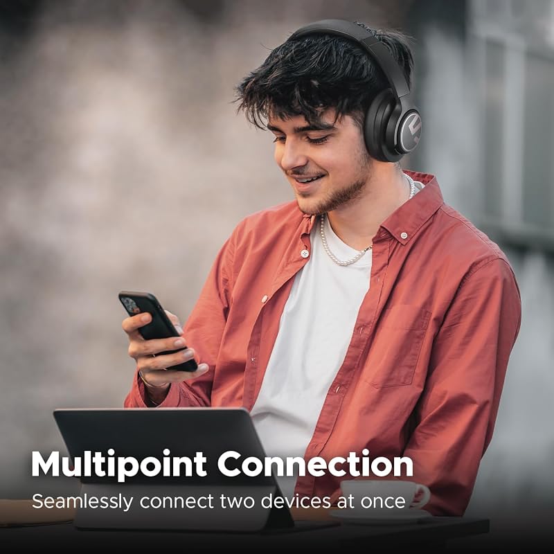 Căști over-ear fără fir SoundPEATS Space cu anulare activă a zgomotului (ANC), Bluetooth 5.3, microfon pliabil, conexiune multipoint, autonomie 123 ore, drivere 40 mm