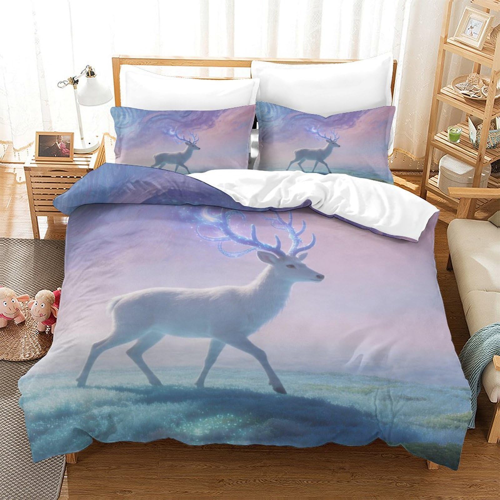 Housse de couette cerf pour décoration de chambre chaleureuse style chalet 3D