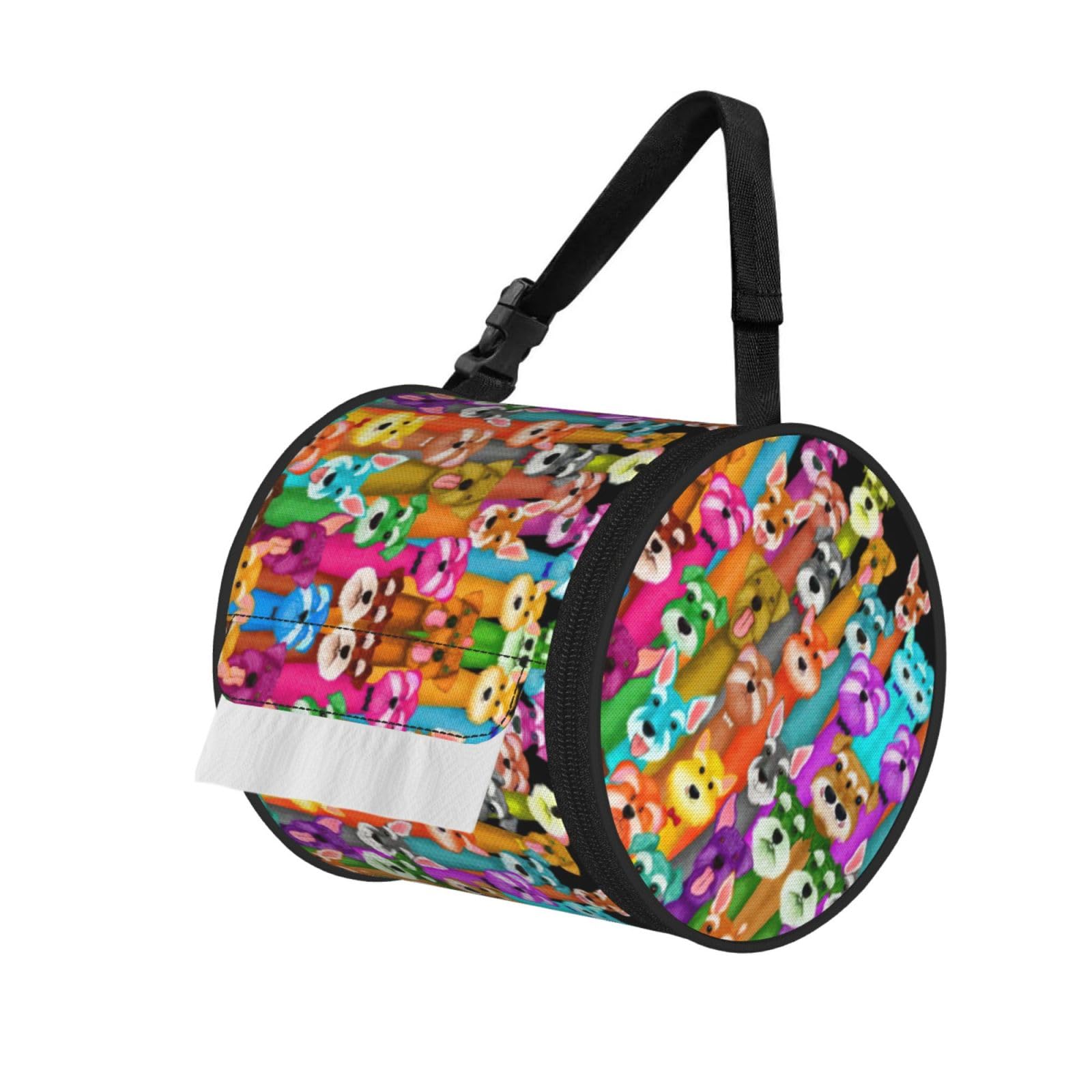 Oil Cute Schnauzer Dogs Printed Hanging Tissue Organizer, Smooth Zipper Oxford Cloth Roll Holder for RV Bathroom Desk