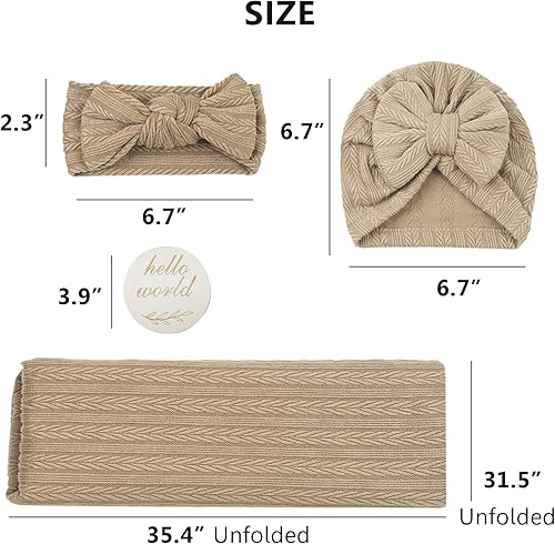 Miniatura 5 de Conjunto de manta para recién nacido con sombrero y diadema a juego, tarjeta de anuncio de nacimiento de madera, mantas de muselina para bebés para
