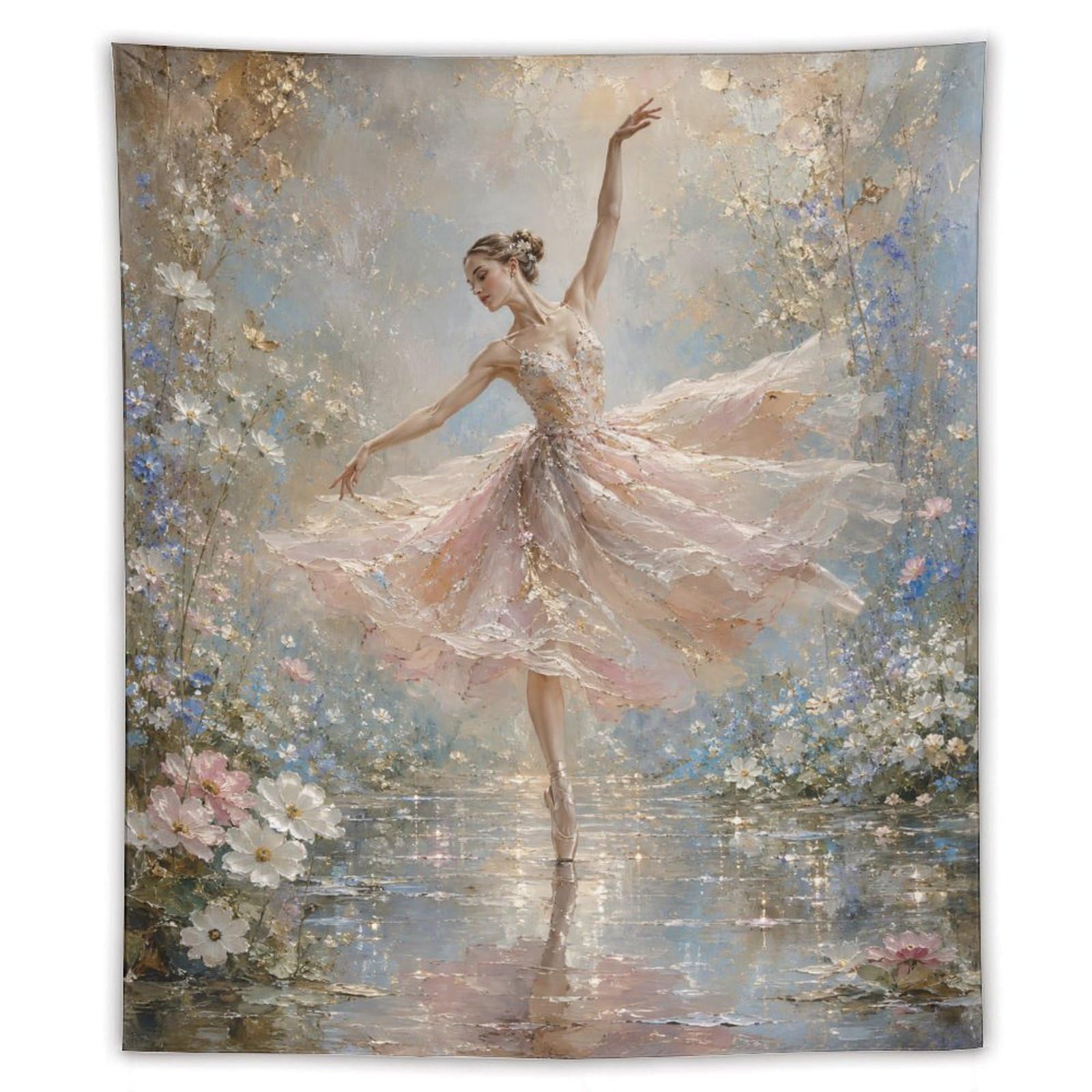 W7C8U2X3 Ballerina Watercolor Garden Wall Tapestry, Graceful Dance