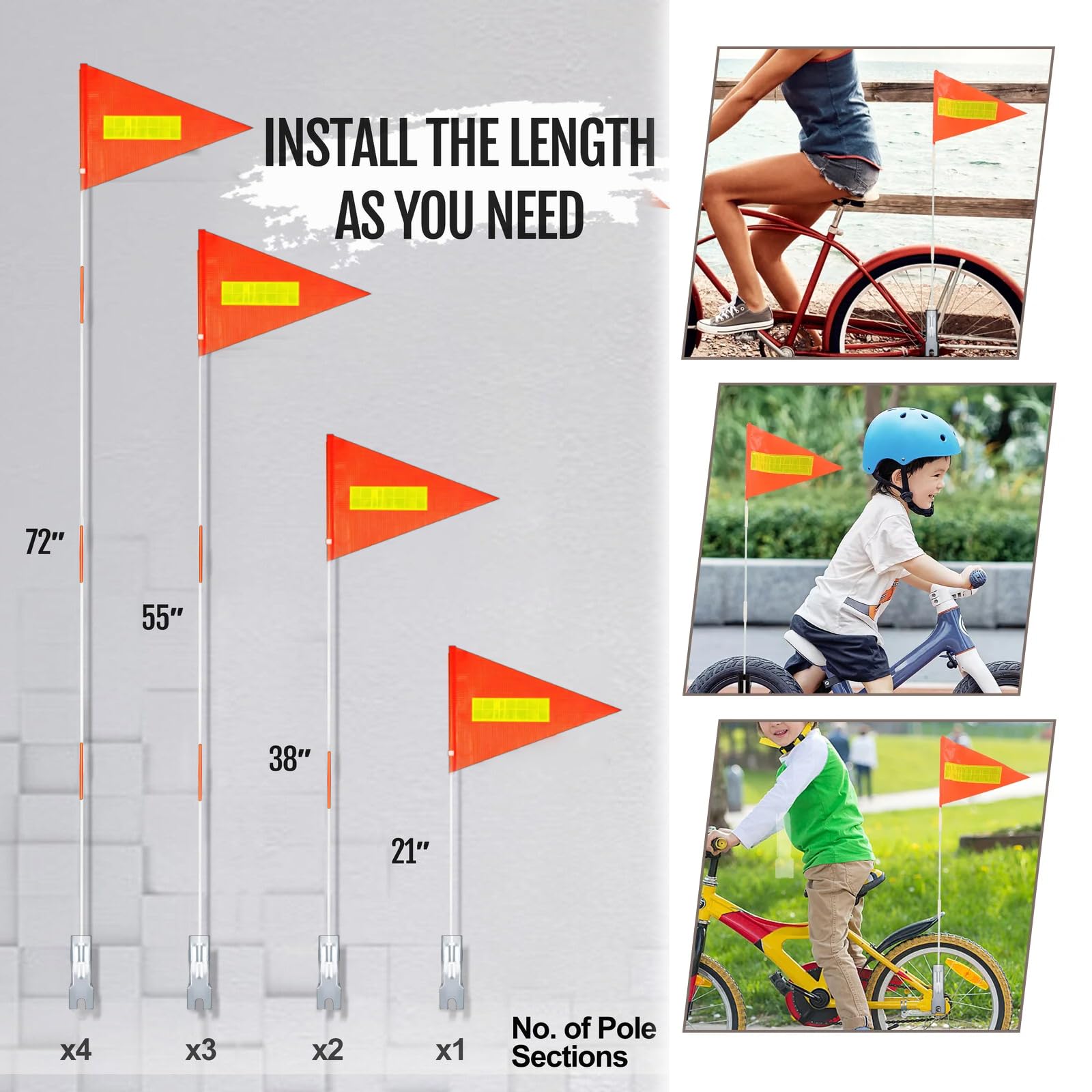 Kinder-Fahrradfahne Für Mehr Sicherheit – Leuchtend Orange Mit Reflektor, Höhenverstellbar Bis 180 Cm